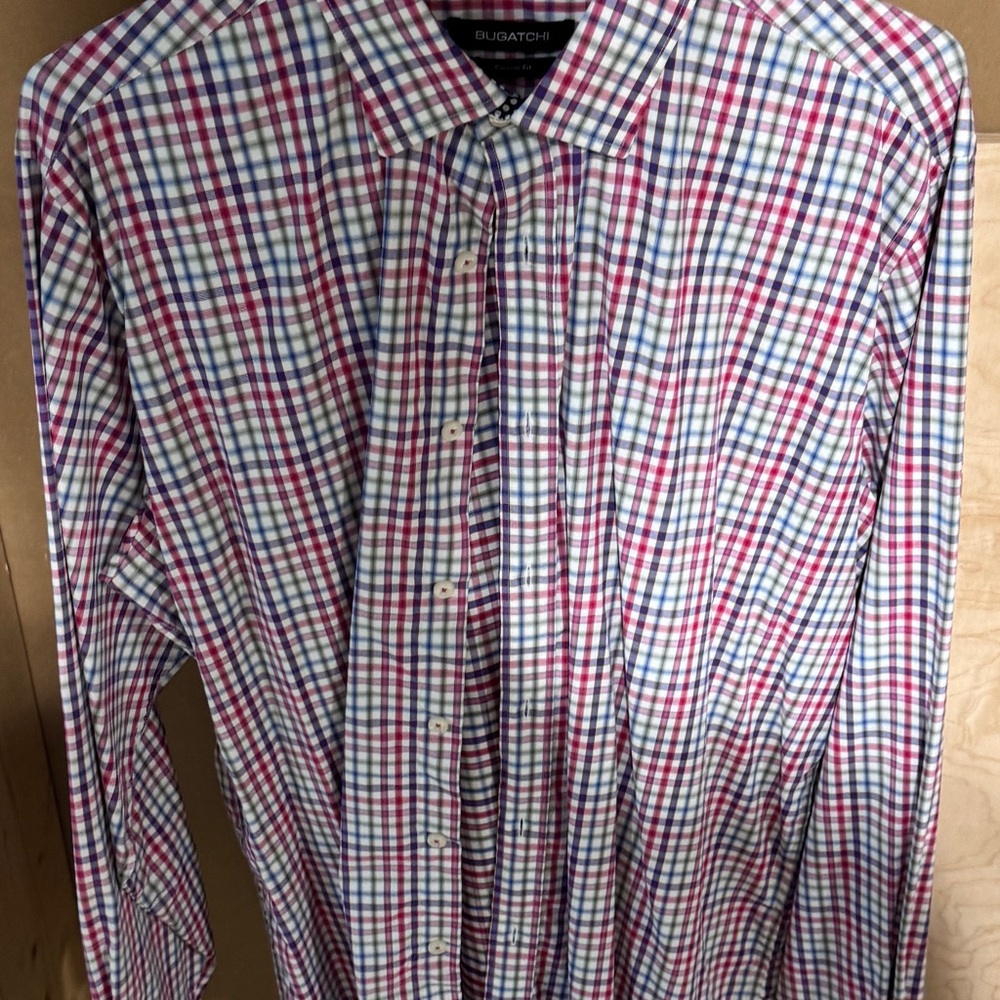 Bugatchi Men's Multi-Check Button-Down Shirt - Red, Blue & White